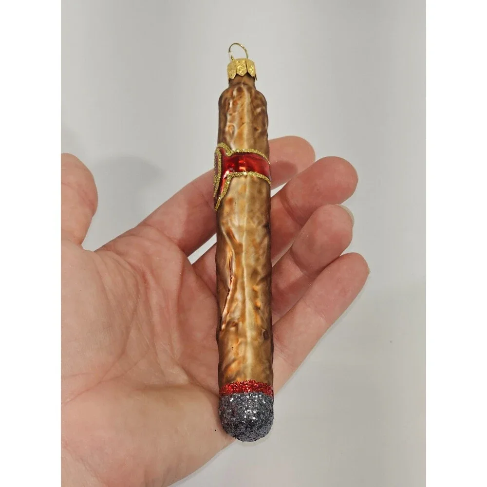 VINTAGE Blown Glass Christmas Ornament Holiday‎ Decor Cigar Stogie Figural Gift